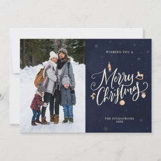 Cartes Pour Fêtes Annuelles Joyeux Noël Bleu Marine Écriture Élégante Photo