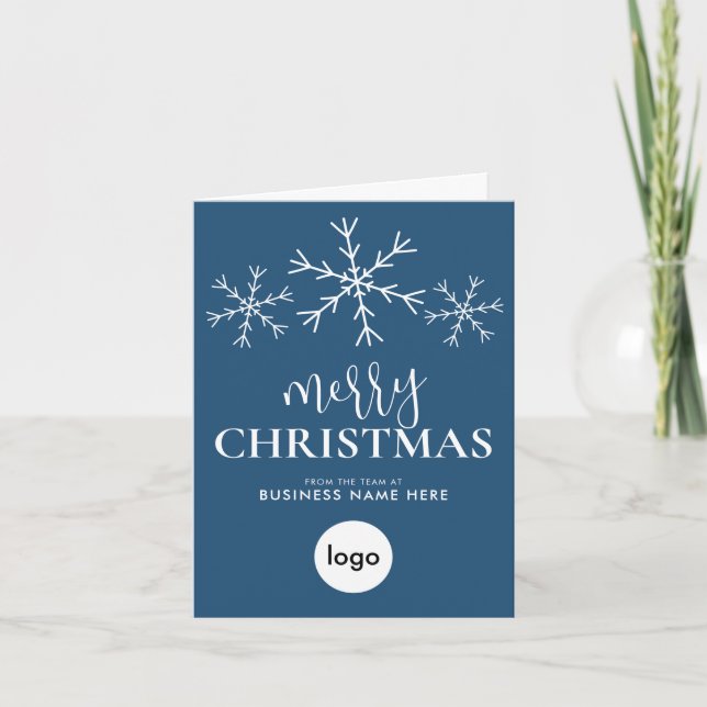 Cartes Pour Fêtes Annuelles Joyeux Noël bleu moderne Logo d'affaires (Devant)
