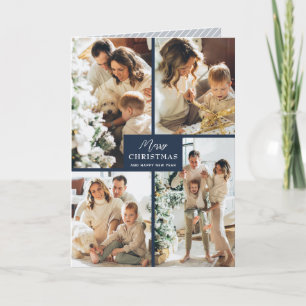 Cartes Pour Fêtes Annuelles Joyeux Noël bleu plié avec plusieurs photos