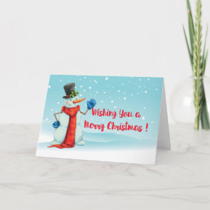 Cartes Pour Fêtes Annuelles Joyeux Noël bleu rouge blanc Snowman