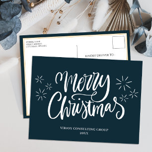 Cartes Pour Fêtes Annuelles Joyeux Noël Blue Calligraphie Affaires Moderne