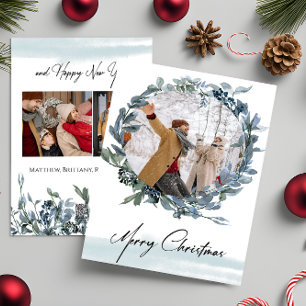 Cartes Pour Fêtes Annuelles Joyeux Noël Blue Wreath Frame photo