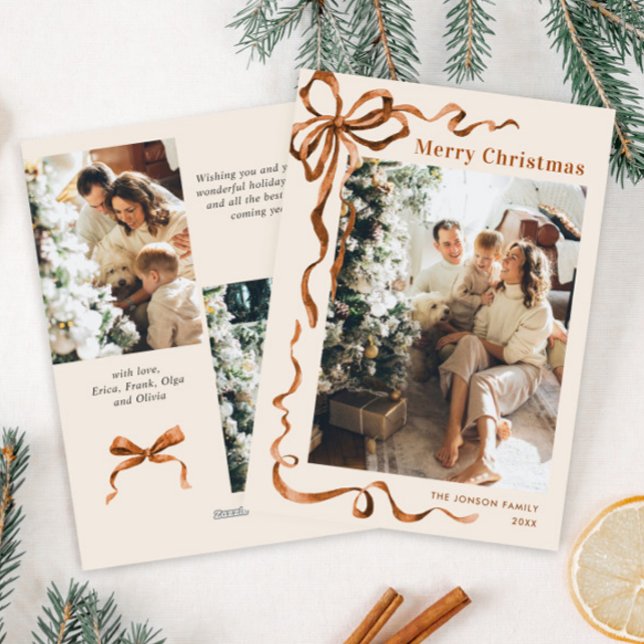 Cartes Pour Fêtes Annuelles Joyeux Noël Boho Bow Ribbon 3 Photo (Créateur téléchargé)