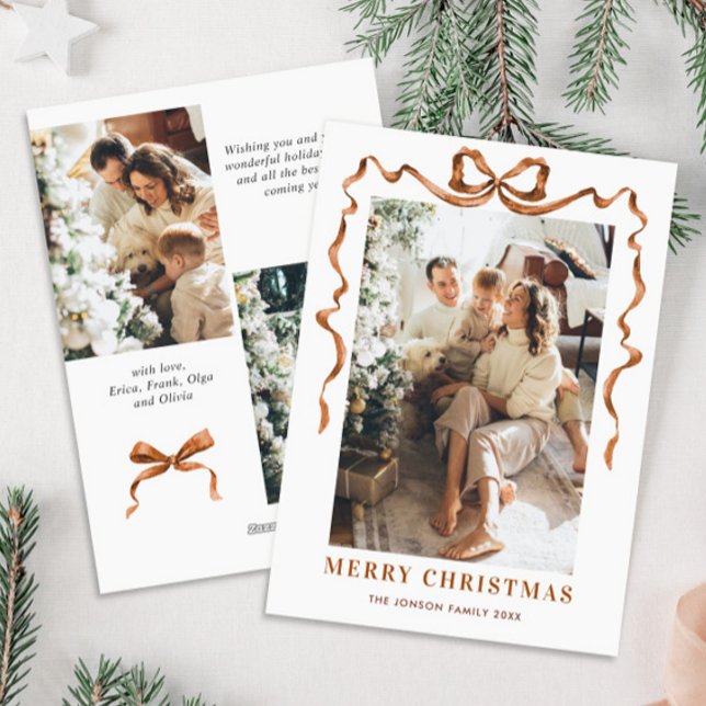 Cartes Pour Fêtes Annuelles Joyeux Noël Boho Bow Ribbon 3 Photo (Créateur téléchargé)