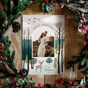 Cartes Pour Fêtes Annuelles Joyeux Noël. Bois d'hiver photo nordique