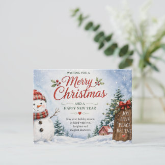 Cartes Pour Fêtes Annuelles Joyeux Noël Bonhomme de Neige et Verdure d'Hiver