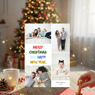Cartes Pour Fêtes Annuelles Joyeux Noël & Bonne Année 4 Photo Blanc