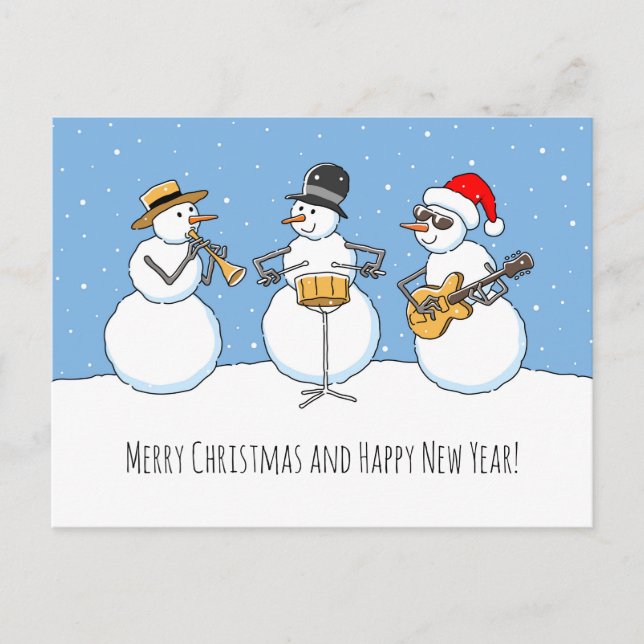 Cartes Pour Fêtes Annuelles Joyeux Noël Bonne année Snowman Jazzband (Devant)