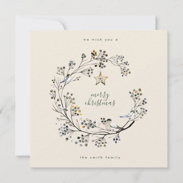 Cartes Pour Fêtes Annuelles Joyeux Noël | Bonne année | Vert crème (Devant)