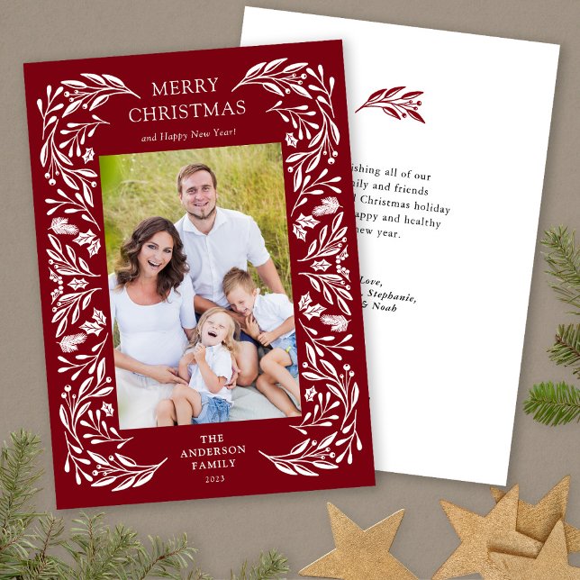Cartes Pour Fêtes Annuelles Joyeux Noël botanique blanc Photo (Créateur téléchargé)