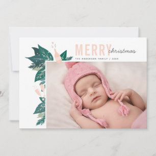 Cartes Pour Fêtes Annuelles Joyeux Noël. Botanique florale rose et verte