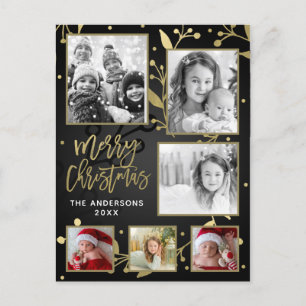 Cartes Pour Fêtes Annuelles Joyeux Noël Botanique Noir & Or 6 Photo