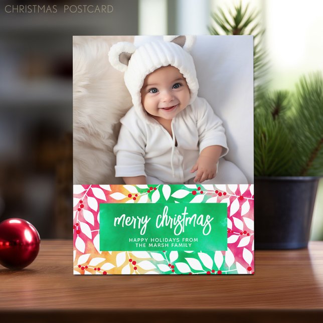 Cartes Pour Fêtes Annuelles Joyeux Noël Botanique Teery Tee Dye - Photo (Holiday Photo Postcard)