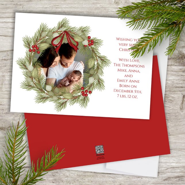 Cartes Pour Fêtes Annuelles Joyeux Noël Botanique Vacances d'hiver Wreath (Simple Christmas wreath watercolor greenery and foliage photo holiday card. )