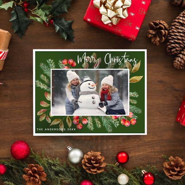 Cartes Pour Fêtes Annuelles Joyeux Noël botanique vert (Créateur téléchargé)