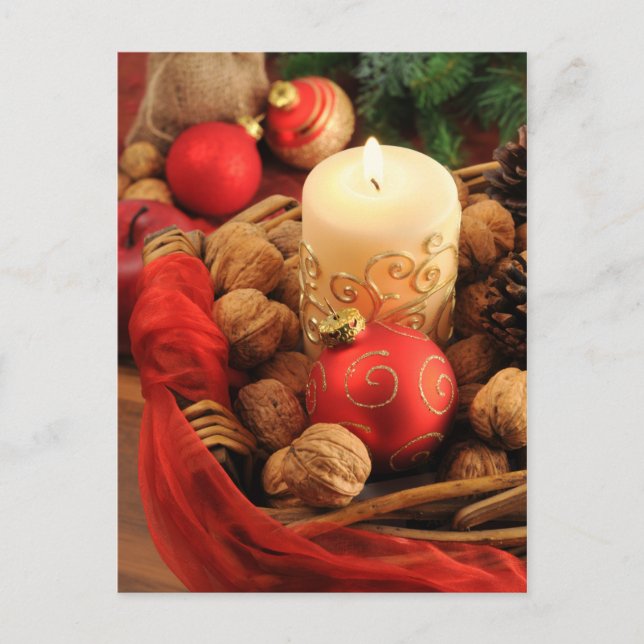 Cartes Pour Fêtes Annuelles Joyeux Noël. Bougie avec noix. (Devant)