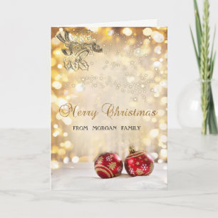 Cartes Pour Fêtes Annuelles Joyeux Noël, Boules de Noël rouges, Bell, Bokeh
