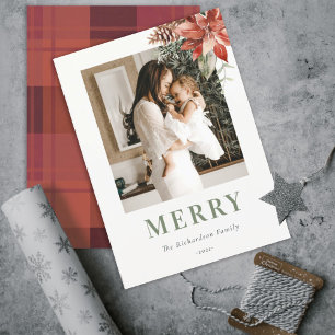 Cartes Pour Fêtes Annuelles Joyeux Noël Bouquet de Poinsettia Photo Aquarelle