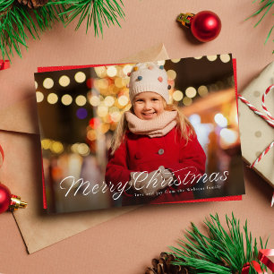 Cartes Pour Fêtes Annuelles Joyeux Noël branché script ruban une photo