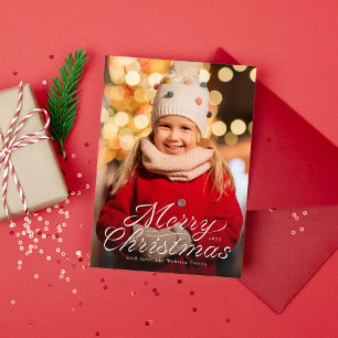 Cartes Pour Fêtes Annuelles Joyeux Noël branché script ruban une photo