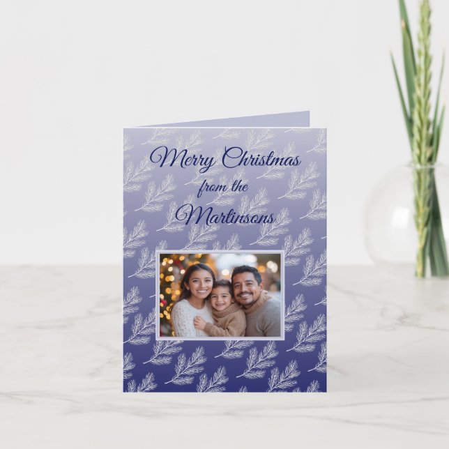 Cartes Pour Fêtes Annuelles Joyeux Noël Branches Blanches Bleu Photo (Devant)