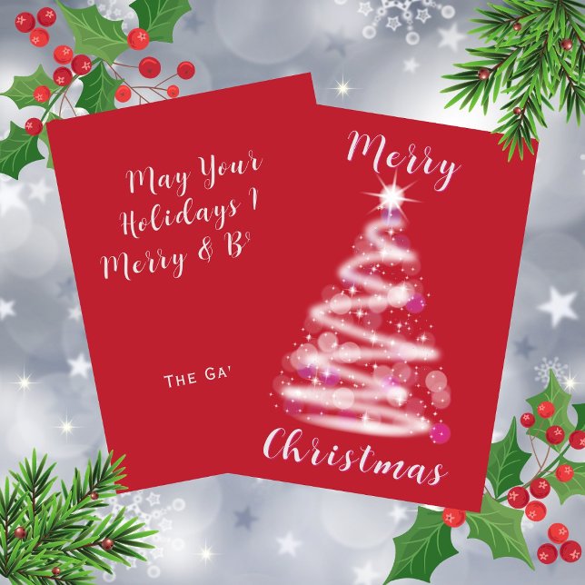 Cartes Pour Fêtes Annuelles Joyeux Noël brillant Arbre de Noël Rouge (Merry Christmas Glowing Christmas Tree Red Holiday Card)