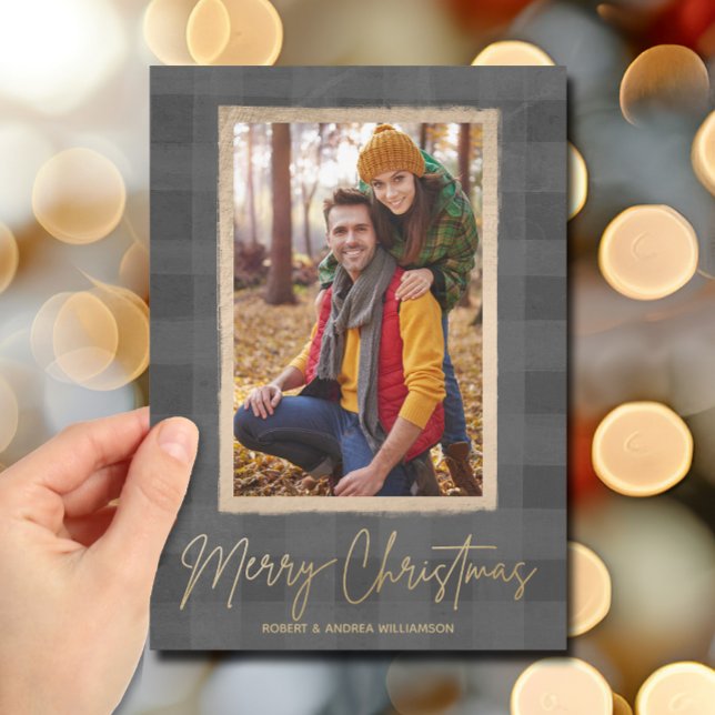 Cartes Pour Fêtes Annuelles Joyeux Noël Buffalo Check Photo (Merry Christmas Buffalo Check Photo Holiday Cards)