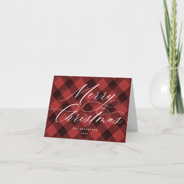 Cartes Pour Fêtes Annuelles Joyeux Noël Buffalo Check Red (Devant)