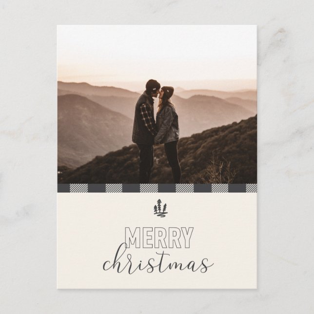 Cartes Pour Fêtes Annuelles Joyeux Noël Buffalo Plaid Gris Enregistrez la Date (Devant)