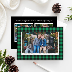 Cartes Pour Fêtes Annuelles Joyeux Noël Buffle vert Plaid Photo