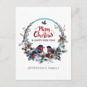Cartes Pour Fêtes Annuelles Joyeux Noël bullfinches-wreath Voiture de vacances
