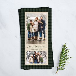 Cartes Pour Fêtes Annuelles Joyeux Noël cadre carreaux verts deux photos