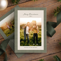 Cartes Pour Fêtes Annuelles Joyeux Noël cadre photo vintage vert à carreaux
