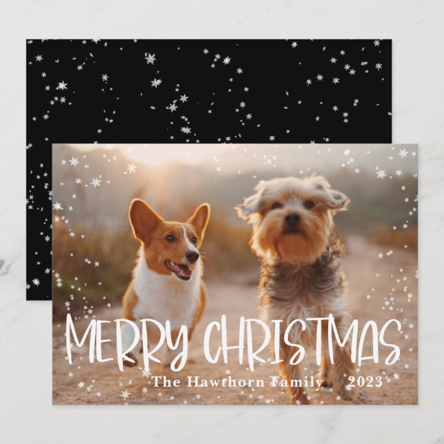 Cartes Pour Fêtes Annuelles Joyeux Noël Cadres neigeux Photo (Devant / Derrière)