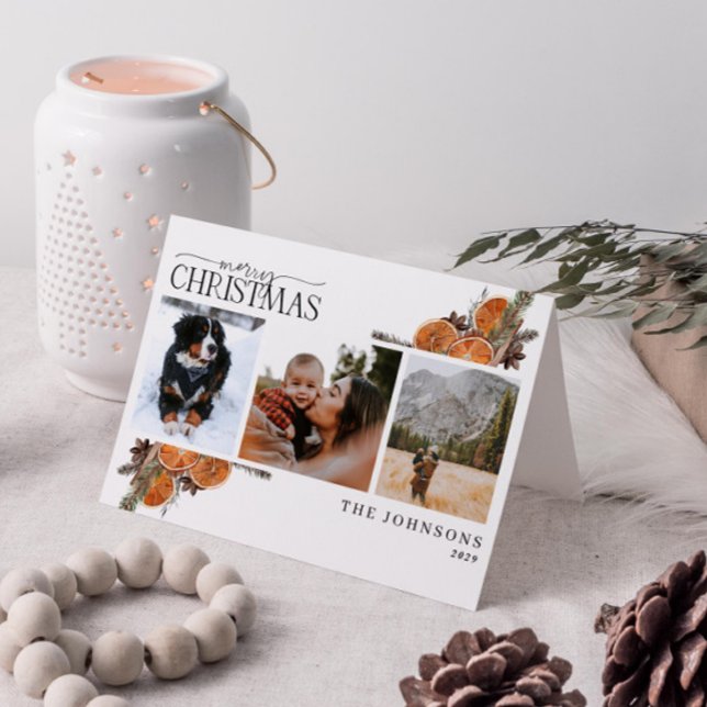 Cartes Pour Fêtes Annuelles Joyeux Noël Calligraphie Citrus Botanique Photo (Get into the holiday spirit with a heartfelt folded christmas card! 🎅)