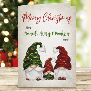 Cartes Pour Fêtes Annuelles Joyeux Noël Calligraphie Rustique Gnome Famille