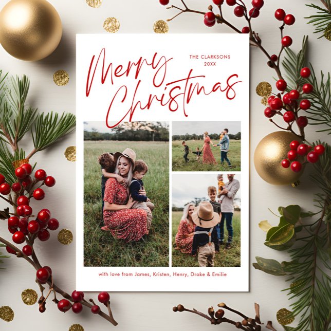 Cartes Pour Fêtes Annuelles Joyeux Noël Calligraphie Script 3 Photo Plaid (Créateur téléchargé)