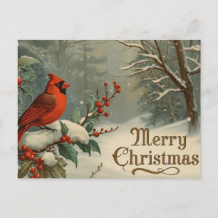 Cartes Pour Fêtes Annuelles Joyeux Noël Cardinal Rouge et Baies d'Hiver