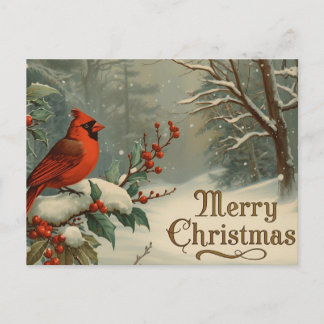 Cartes Pour Fêtes Annuelles Joyeux Noël Cardinal Rouge et Baies d'Hiver