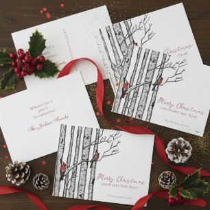 Cartes Pour Fêtes Annuelles Joyeux Noël Cardinaux rouges sur les succursales d
