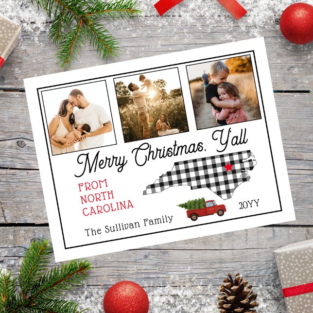 Cartes Pour Fêtes Annuelles Joyeux Noël Caroline du Nord Vacances photo (Merry Christmas Y'all North Carolina State Photo Holiday Postcard)