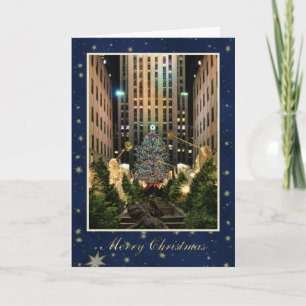 Cartes Pour Fêtes Annuelles Joyeux Noël : Centre de roche, ciel étoilé bleu