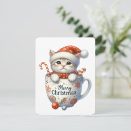 Cartes Pour Fêtes Annuelles Joyeux Noël Chat Dans Une Tasse - Noël