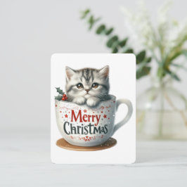 Cartes Pour Fêtes Annuelles Joyeux Noël Chat Dans Une Tasse - Noël