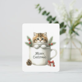 Cartes Pour Fêtes Annuelles Joyeux Noël Chat Dans Une Tasse - Noël