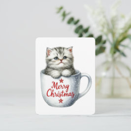 Cartes Pour Fêtes Annuelles Joyeux Noël Chat Dans Une Tasse - Noël