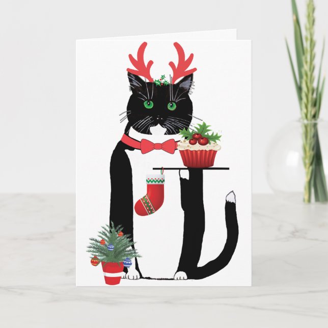 Cartes Pour Fêtes Annuelles Joyeux Noël Chat de Fête  (Devant)