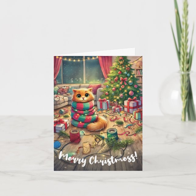 Cartes Pour Fêtes Annuelles Joyeux Noël ! Chat de vacances Whimsical (Devant)