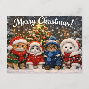 Cartes Pour Fêtes Annuelles Joyeux Noël Chats Mignons en Vêtements d'Hiver
