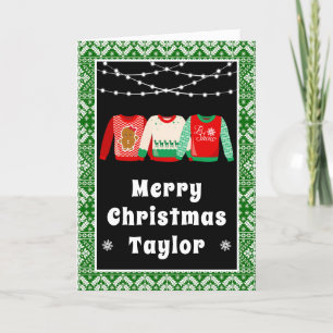Cartes Pour Fêtes Annuelles Joyeux Noël Chemises de Noël Vertes avec Nom